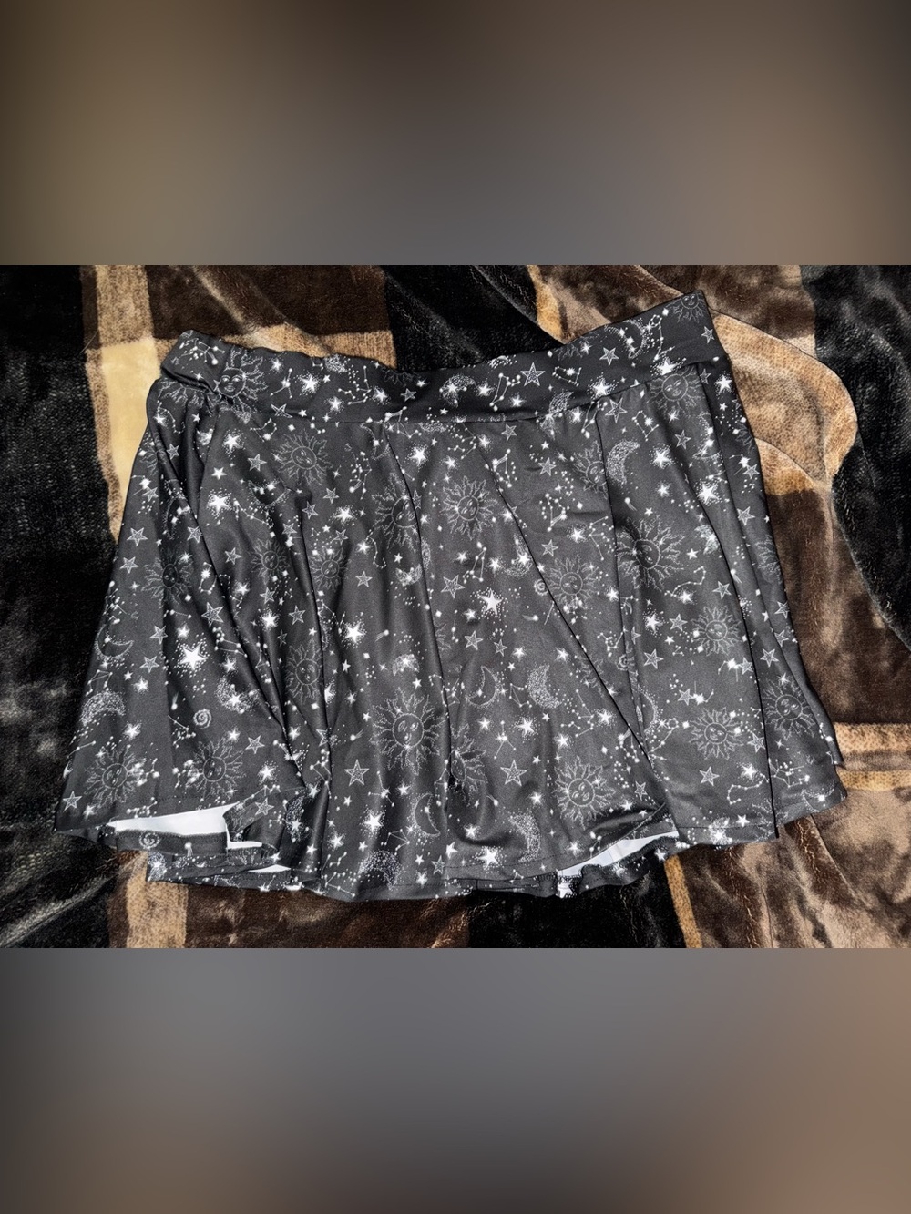Lavish Plus Size Black Skater Skirt with White Celestial Stars & Moons